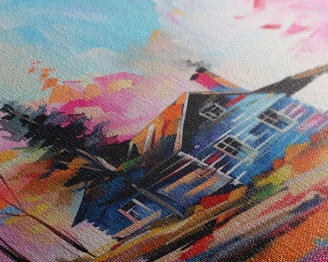 Cozy Cabin in Colorful Forest Framed Canvas Print - Charming Cottage Wall Art, Cozy Living Room Decor, Warm Bedroom Art, Rustic Home Decor