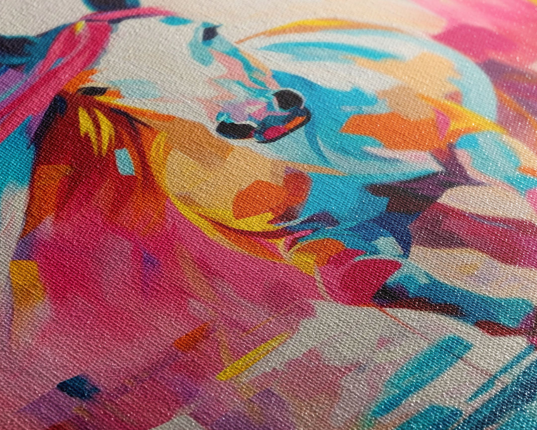 Vibrant Horse in Motion Framed Canvas Print - Dynamic Horse Wall Art, Colorful Living Room Decor, Energetic Bedroom Art, Equestrian Home Art