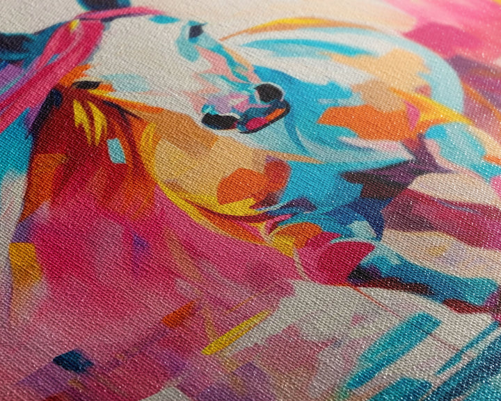 Vibrant Horse in Motion Framed Canvas Print - Dynamic Horse Wall Art, Colorful Living Room Decor, Energetic Bedroom Art, Equestrian Home Art