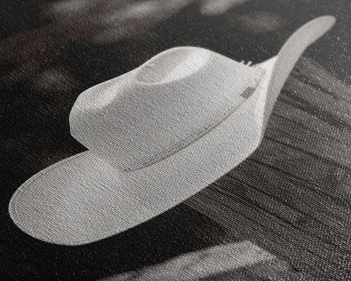 Cowboy Hat on a Wooden Fence Post in Rustic Black and White Photography for Western Home Decor, Canvas Prints, Wall Art for Living Room