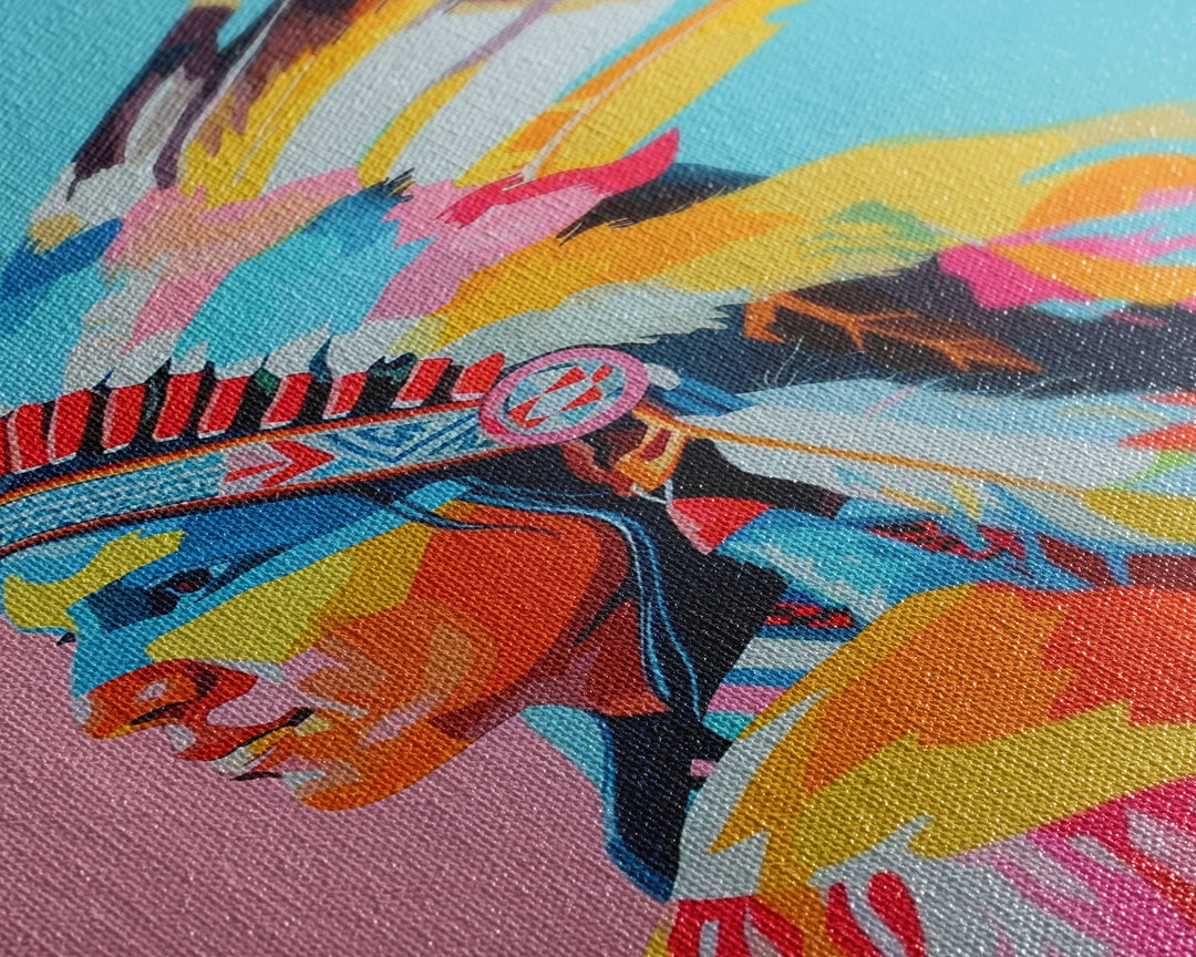 Colorful Native American Woman Framed Canvas Print - Stunning Wall Art, Bedroom Decor, Vibrant Tribal Artwork for Living Room