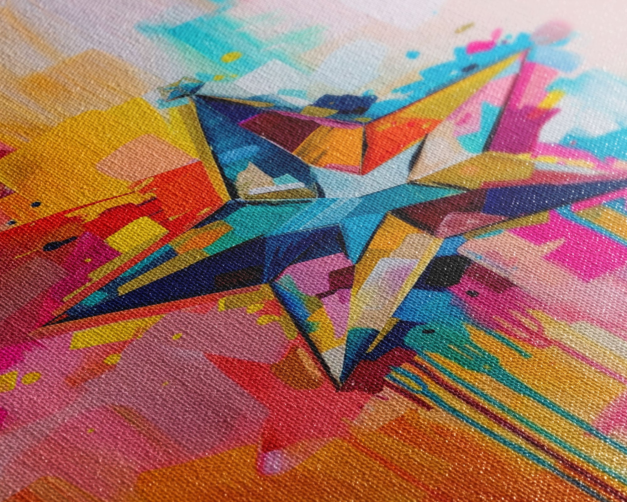 Colorful Abstract Star Wall Art - Framed Canvas Print, Modern Living Room Decor, Vibrant Star Artwork, Bedroom Wall Art