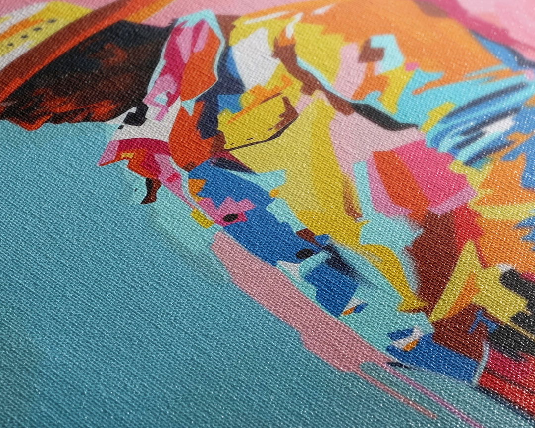 Colorful Pensive Cowboy Art - Framed Canvas Print, Vibrant Living Room Decor, Unique Wall Art, Modern Home Decor