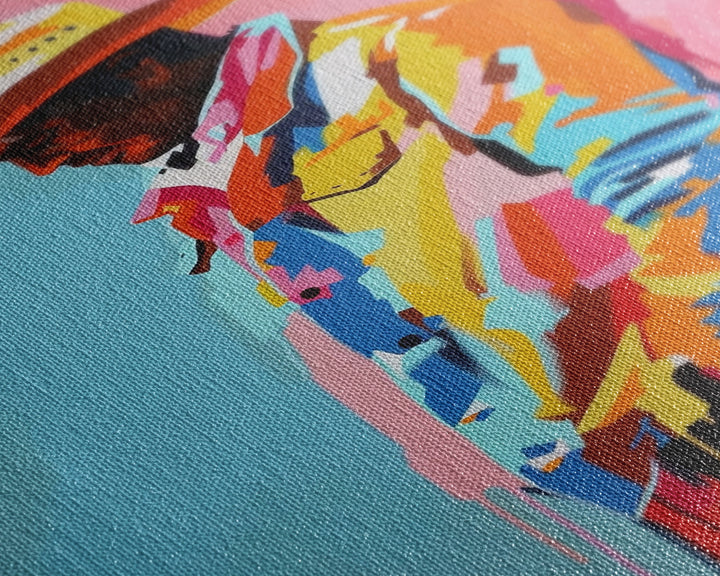 Colorful Pensive Cowboy Art - Framed Canvas Print, Vibrant Living Room Decor, Unique Wall Art, Modern Home Decor