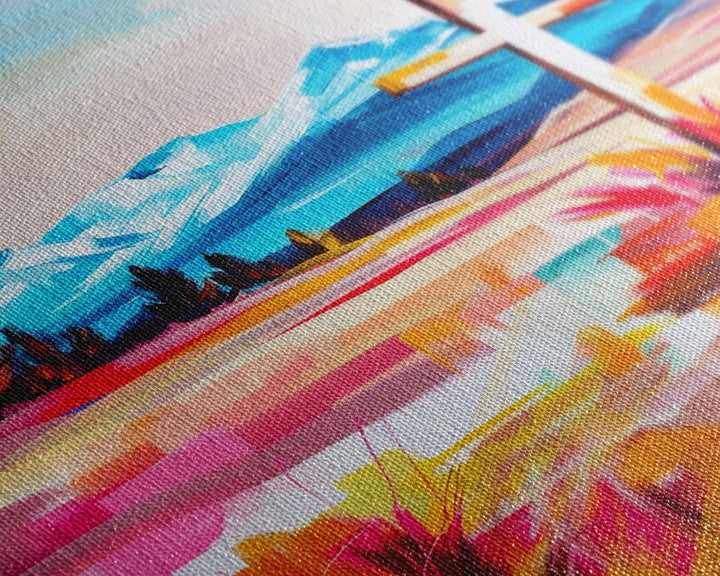 Cross with Mountain Backdrop - Framed Canvas Print, Scenic Western Art, Inspirational Wall Art for Bedroom Decor