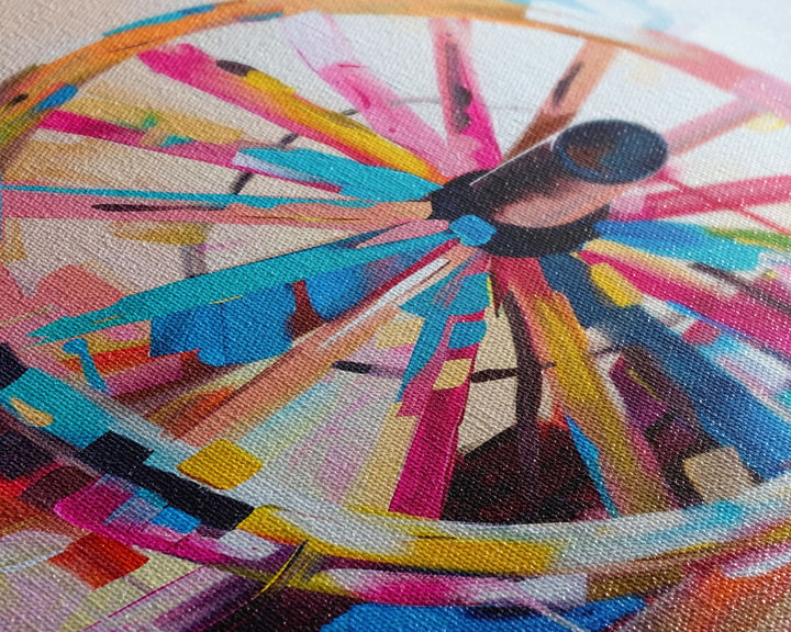 Vintage Wagon Wheel Canvas Art - Framed Canvas Print, Rustic Farmhouse Decor, Colorful Wheel Wall Art, Retro Bedroom Decoration