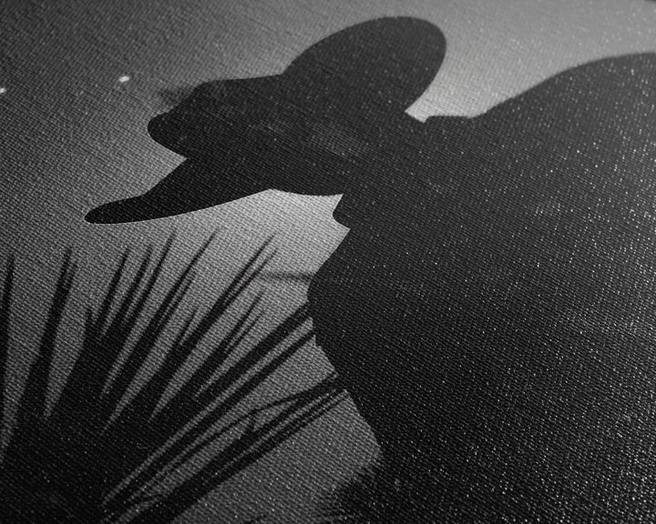 Lone Cowboy Silhouette under the Stars in Black and White for Rustic Wall Art, Canvas Prints, Home Decor, Living Room Art, Bedroom Art