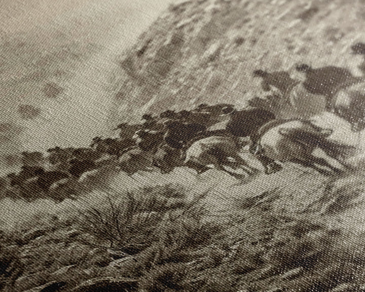 Vintage Cowboy Trail Sepia Print - Framed Canvas Western Decor, Rustic Wall Art for Living Room, Western Theme Art for Home Decor