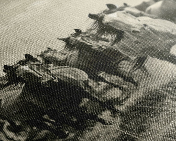 Running Wild Horses Sepia Print - Framed Canvas Wall Art, Rustic Western Decor, Horse Artwork for Living Room, Animal Wall Art