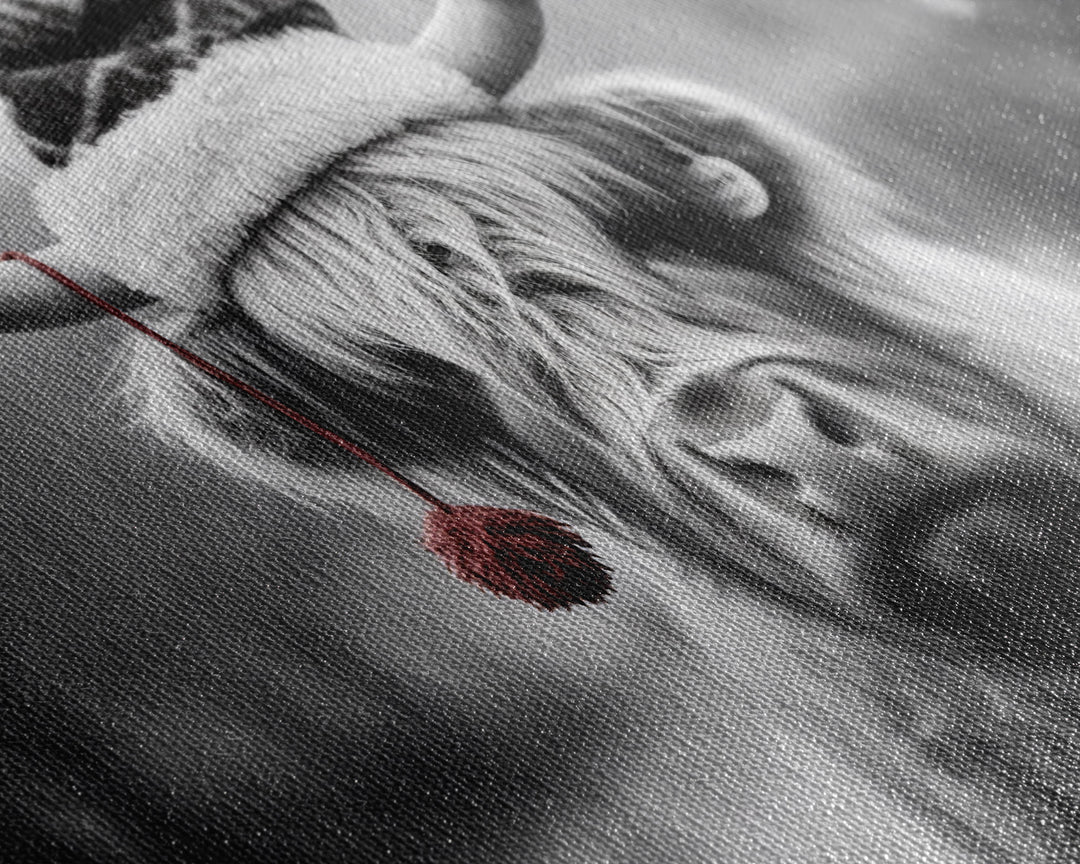 Highland Cow Wearing Santa Hat, Festive and Fun Framed Canvas Print for Holiday Wall Art, Living Room or Bedroom Decor