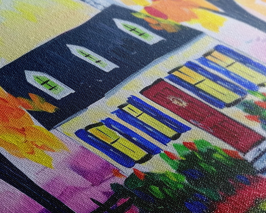 Cozy Cottage in Autumn, Framed Canvas Print, Ideal for Living Room Art, Rustic Home Decor, Charming Bedroom Wall Art