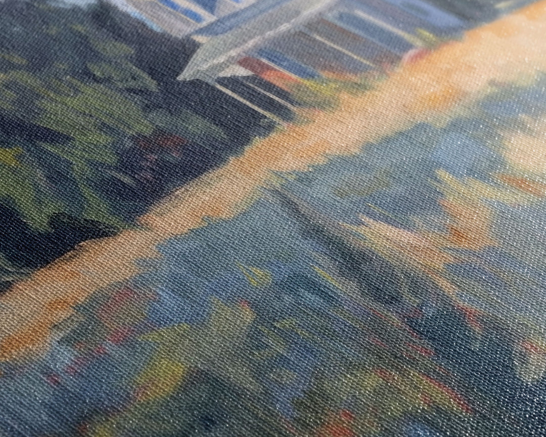 Serene Farmhouse at Dusk, Framed Canvas Print, Great for Living Room Art, Country Home Decor, Relaxing Bedroom Wall Art