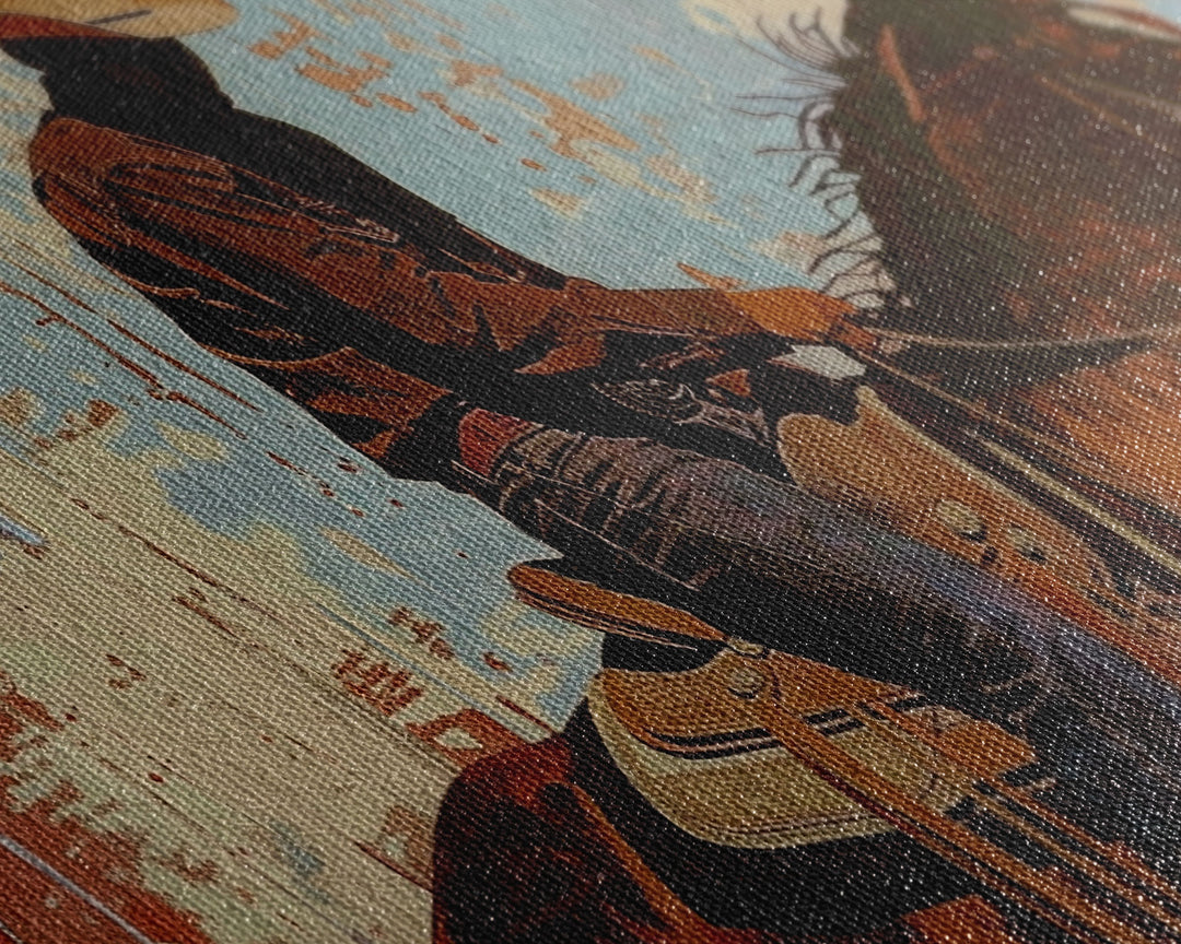 Cowboy Riding Horse in Abstract Style, Perfect Bedroom Art, Framed Canvas Print, Rustic Living Room Decor, Modern Home Decoration