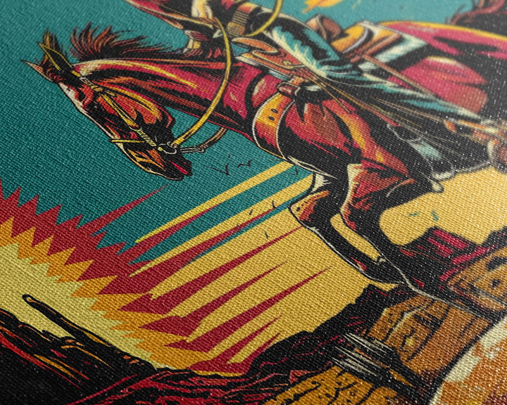 Cowboy Riding Through Desert, Southwestern Landscape Art, Framed Canvas Print, Boho Decor, Desert Art, Rustic Wall Art