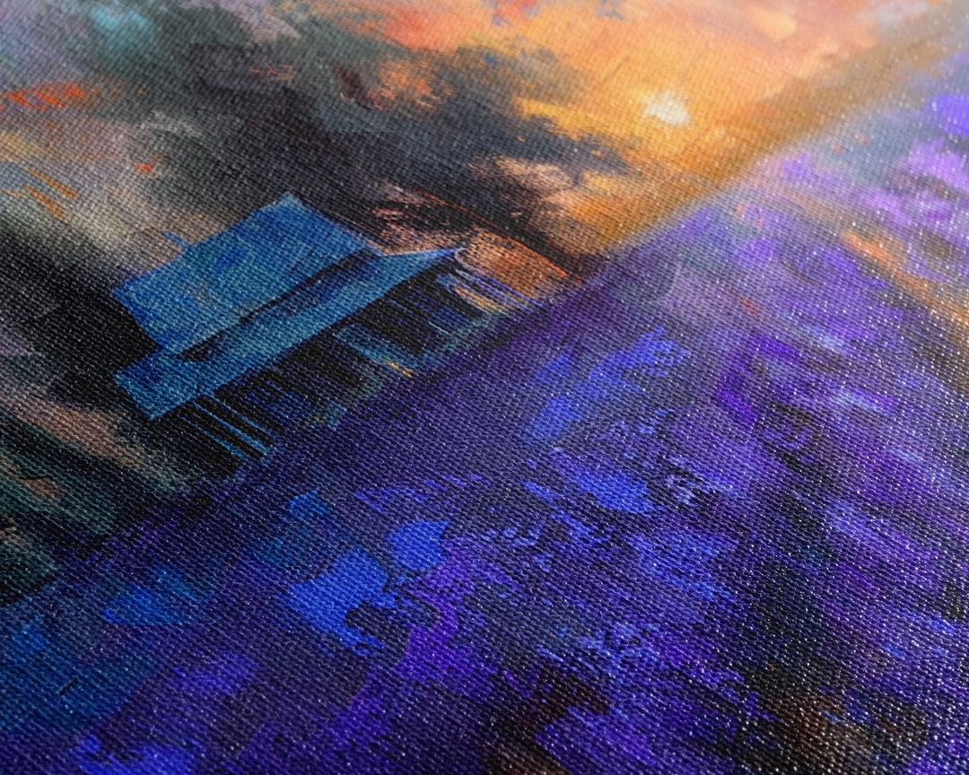 Lavender Field at Dusk, Moody Landscape Art, Framed Canvas Print, Boho Decor, Lavender Art, Rustic Bedroom Decor