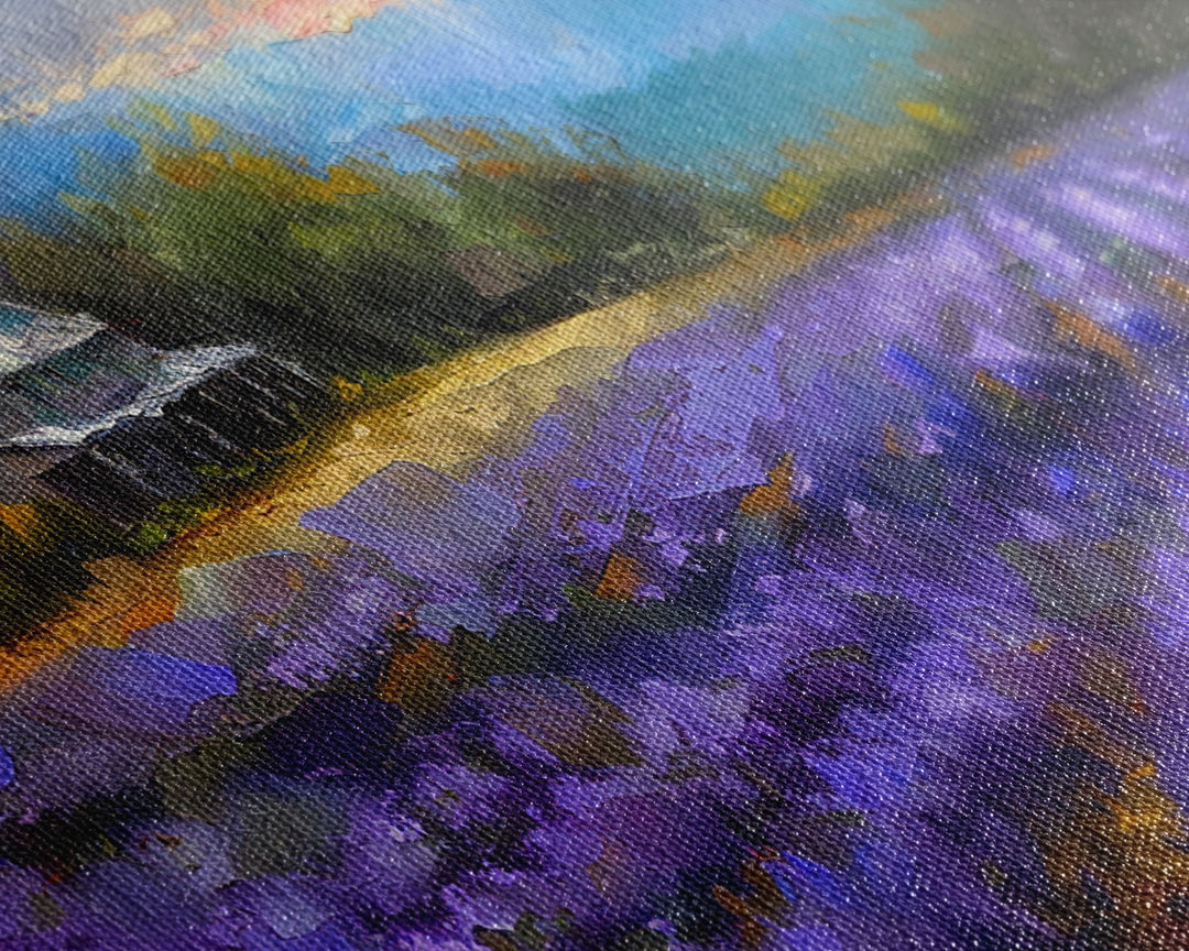 Lavender Field at Twilight, Dreamy Landscape Art, Framed Canvas Print, Boho Bedroom Decor, Purple Art, Rustic Wall Art