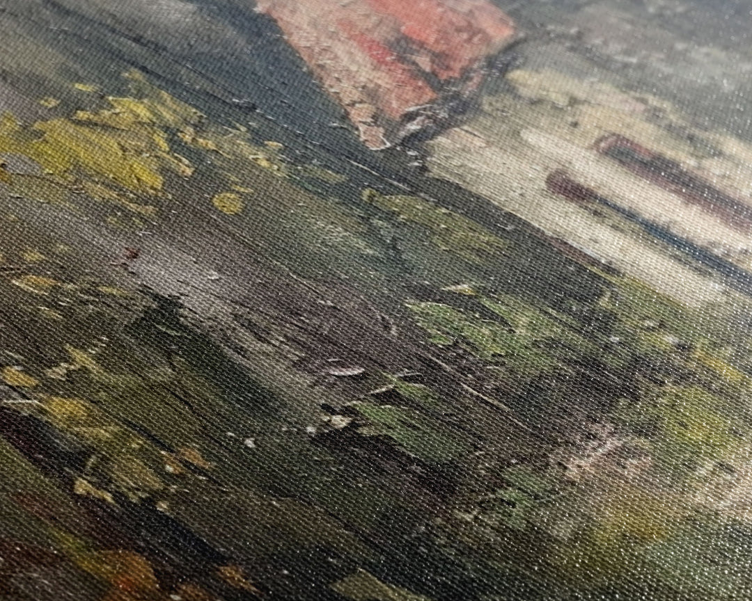 Rustic Cottage in Autumn Forest, Framed Canvas Print, Farmhouse Style, Living Room Art, Bedroom Decor, Nature Wall Art