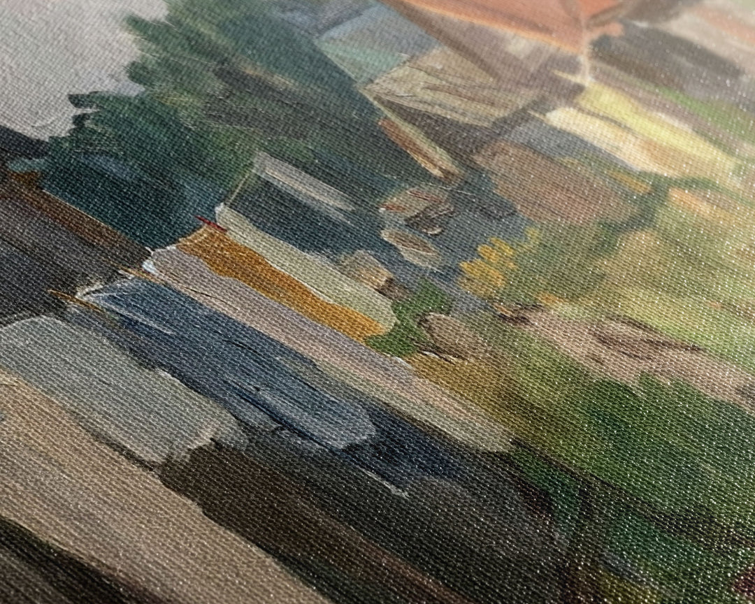 Rustic Farmyard with Laundry, Framed Canvas Print, Farmhouse Wall Art, Living Room Decor, Country Style, Outdoor Scene