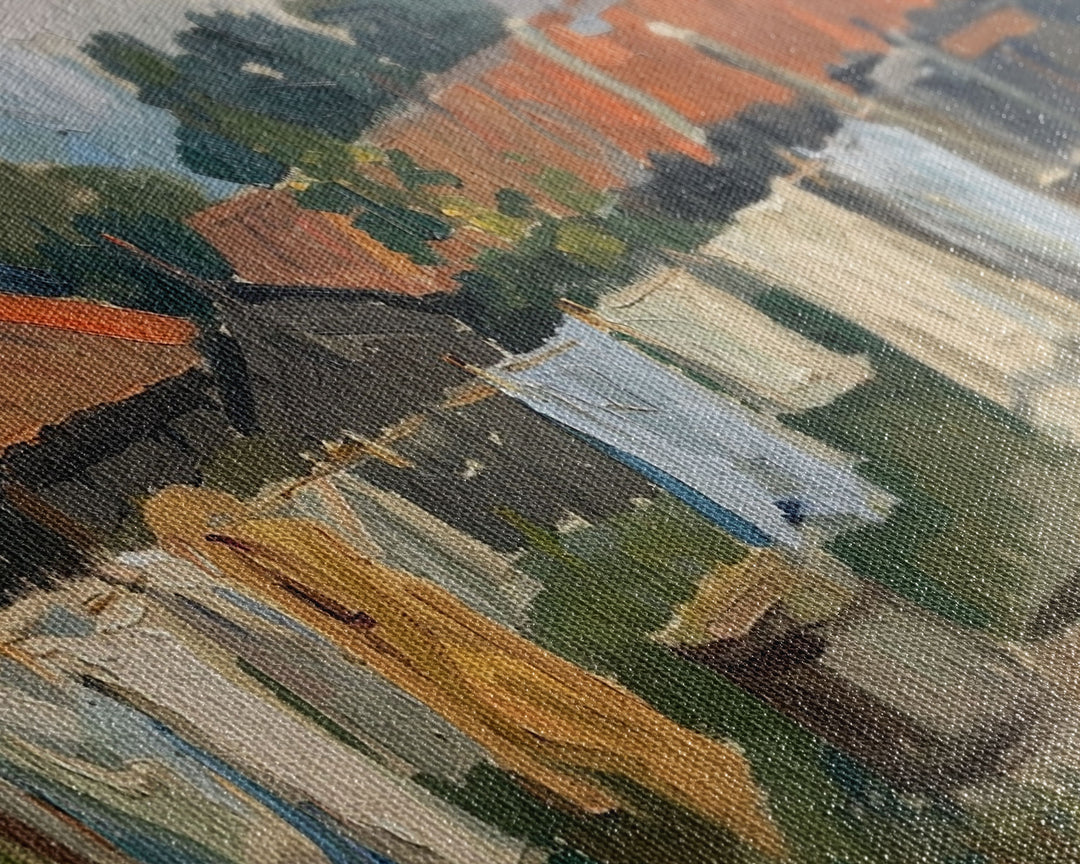 Rustic Homestead with Clothesline, Framed Canvas Print, Farmhouse Style, Living Room Art, Country Decor, Vintage Scene