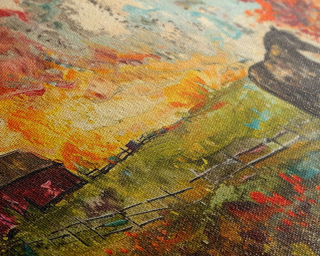 Horse and Red Barn in Colorful Field, Beautiful Farmhouse Art, Framed Canvas Print, Rustic Living Room Decor, Vibrant Wall Art