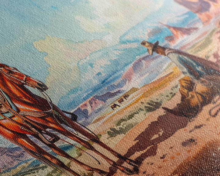 Cowboy Resting with Horse in Desert Landscape, Classic Western Art, Framed Canvas Print, Rustic Wall Decor, Living Room Decoration