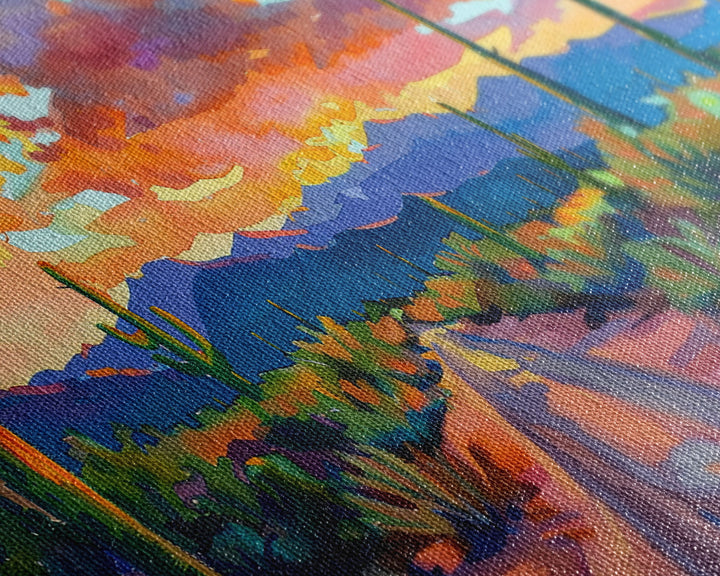 Cacti and Mountains Under Sunset Sky, Vibrant Southwestern Landscape Art, Framed Canvas Print, Boho Living Room Decor, Desert Scene