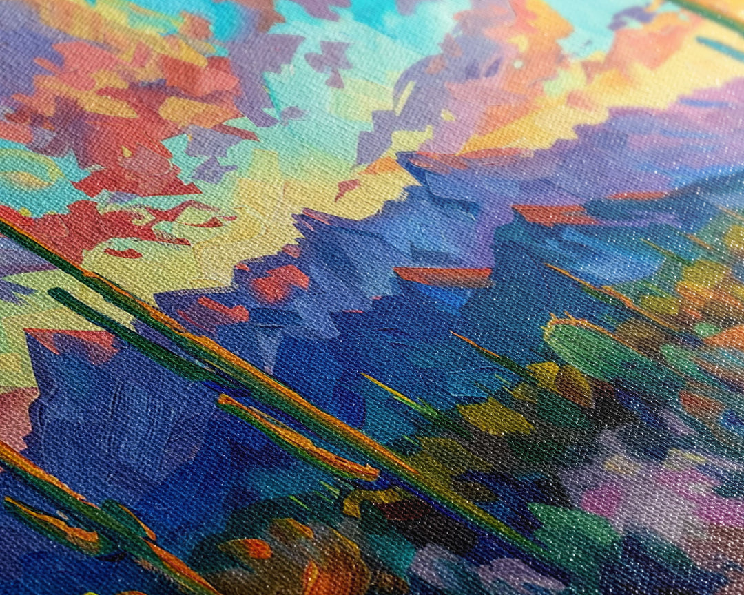 Expansive Desert Landscape at Sunset, Colorful Southwestern Art, Framed Canvas Print, Boho Living Room Wall Decor, Desert Scene