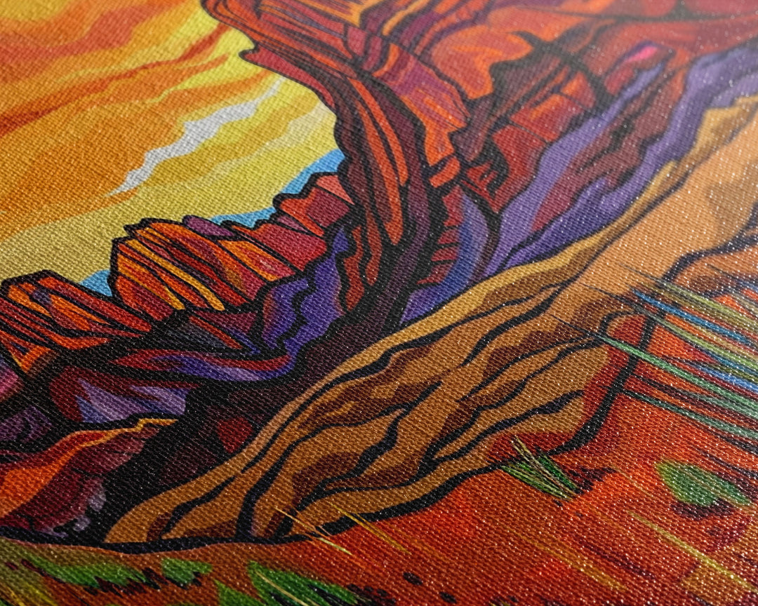 Colorful Desert Sunset with Saguaro Cacti, Framed Canvas Print for Living Room Art, Ideal for Southwestern and Boho Decor