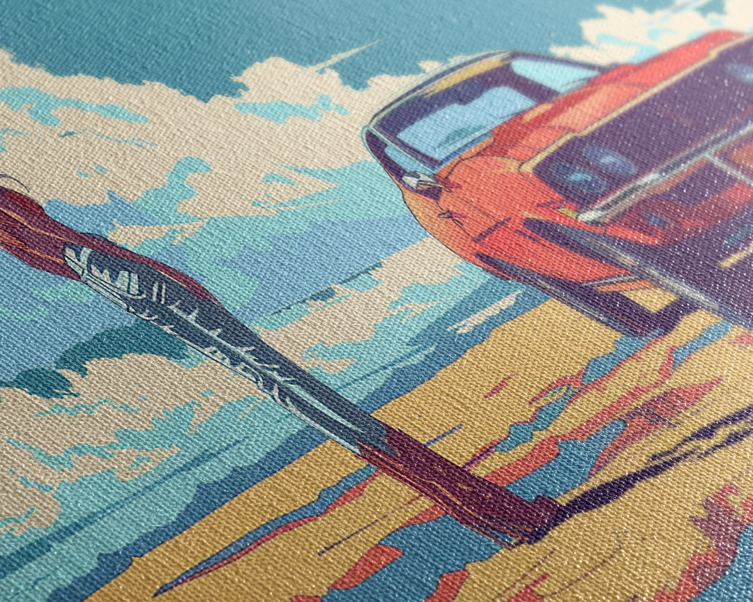 Stylized Cowgirl with Red Car in Vast Desert, Framed Canvas Print for Bedroom, Ideal Living Room Art, Retro Wall Decor