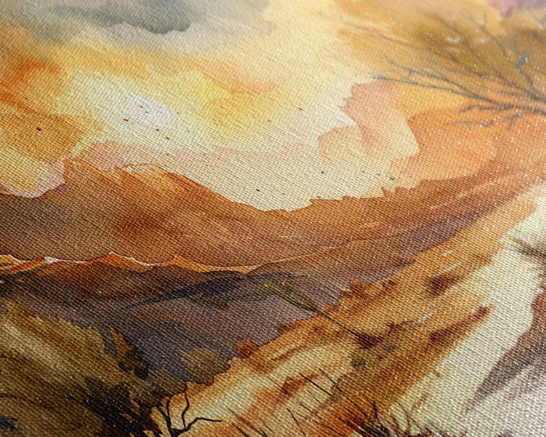 Foggy Rural Farmhouse Scene with Country Road, Charming Framed Canvas Print for Living Room, Rustic Wall Art, Vintage Decor