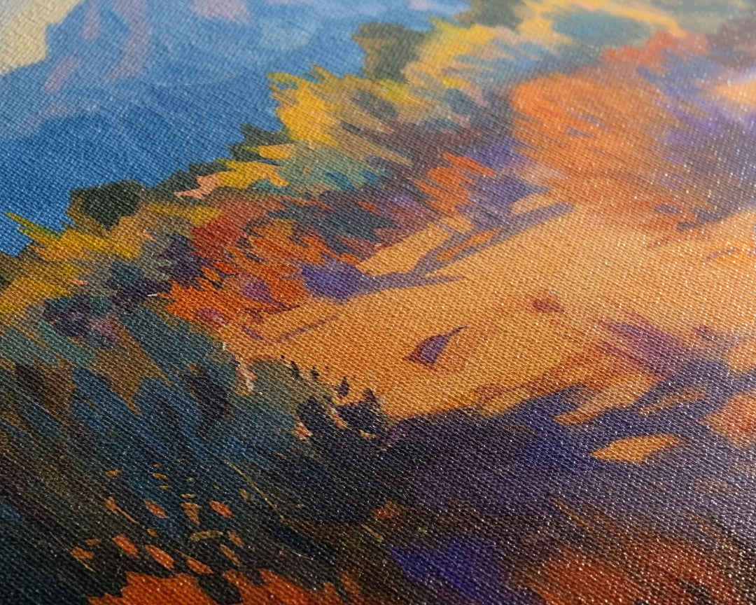 Serene desert landscape with vibrant colors, Framed Canvas Print, perfect for boho living room, southwestern wall art decor