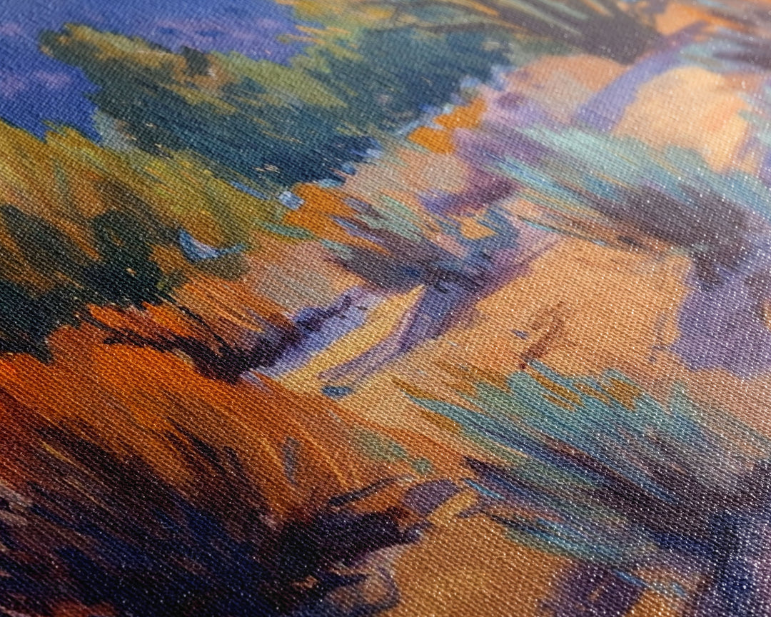 Colorful desert scene with distant mountains, Framed Canvas Print, ideal for minimalist living room, boho wall art decor