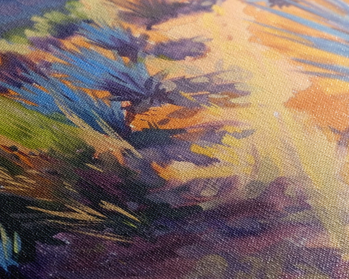 Desert Pathway with Vibrant Foliage, Perfect for Living Room Art, Framed Canvas Print, Bohemian Decor, Nature Inspired Wall Art