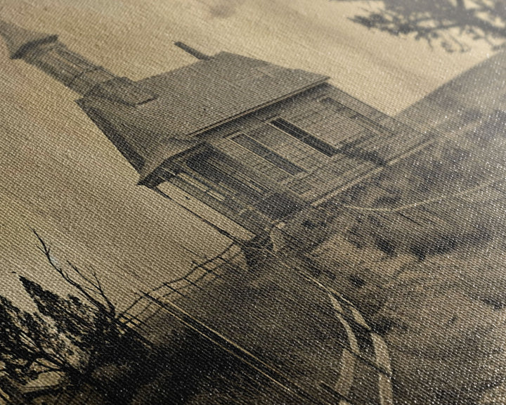 Old Country Church with Fenced Path, Framed Canvas Print for Living Room Decor, Perfect Bedroom Wall Art, Vintage Western Scene