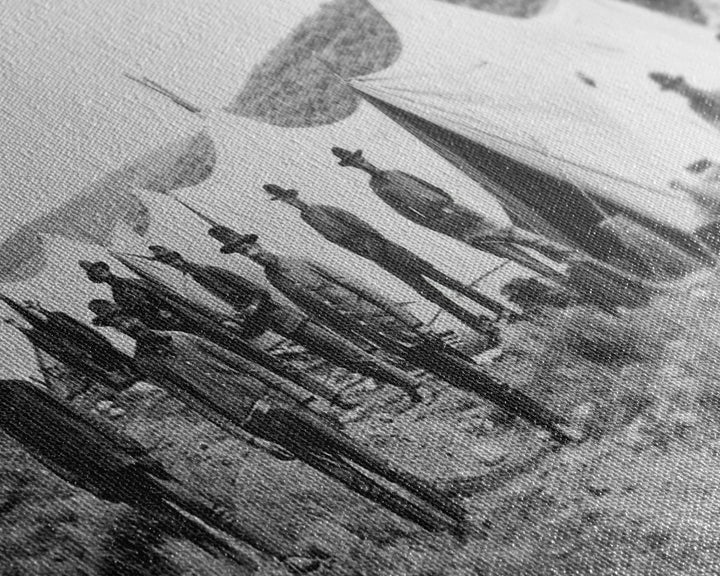 Military Camp with Tents and Soldiers, Farmhouse Style Framed Canvas Print for Historical Home Decor, Living Room Wall Art, Vintage Scene