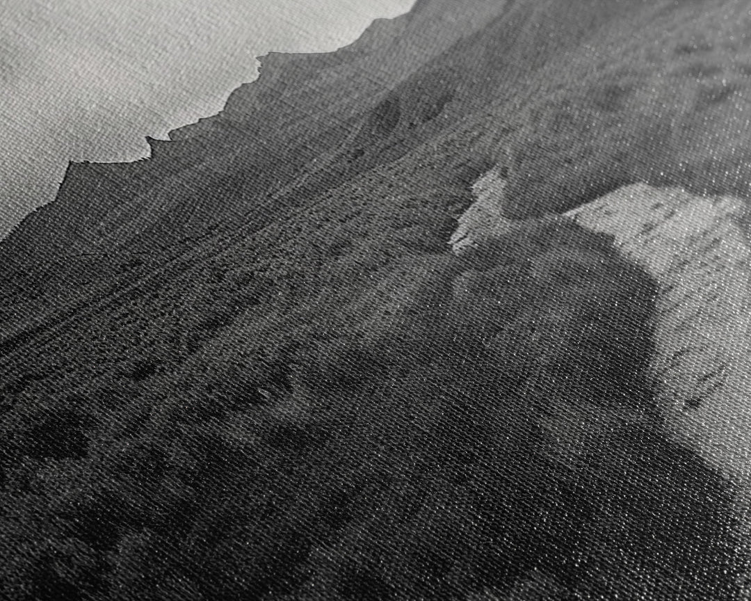 River and Rolling Hills Under Cloudy Sky, Black and White Framed Canvas Print Rustic Farmhouse Living Room Decor, Landscape Art, Home Decor