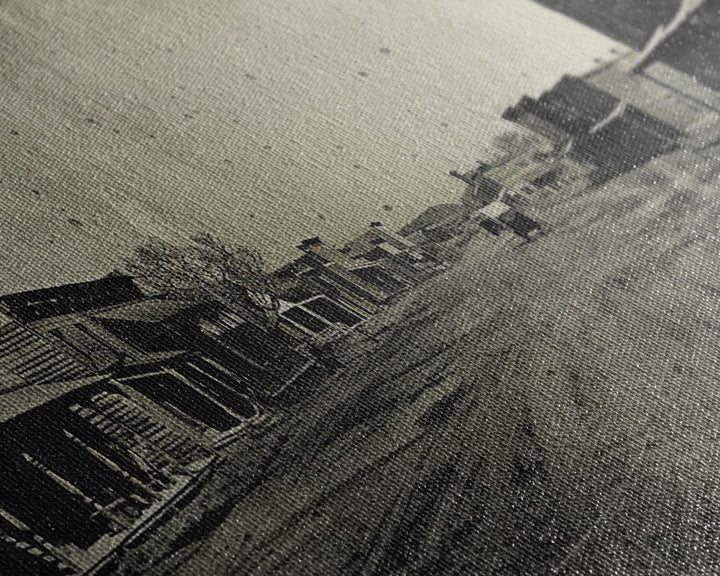 Deserted Old West Town Street, Sepia Framed Canvas Print Farmhouse Living Room Wall Art, Vintage Home Decor, Rustic Art Piece