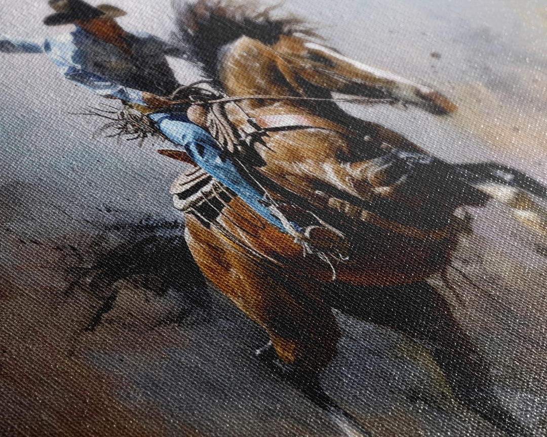 Colorful Rodeo Rider in Action on Framed Canvas Print, Perfect for Rustic Living Room Art, Western Bedroom Decor, Cowboy Wall Art
