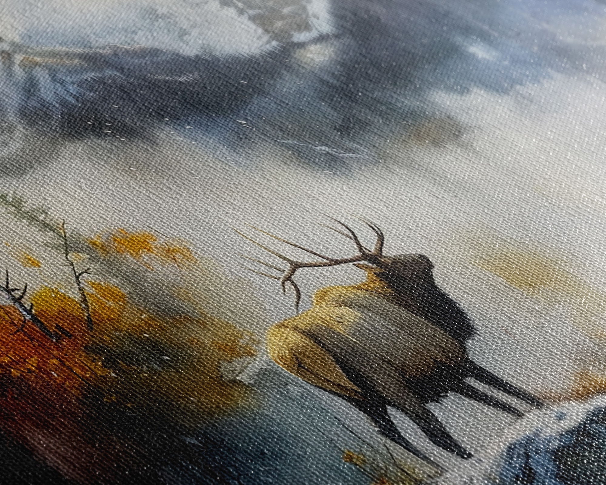 Majestic Elk in Misty Mountains, Framed Canvas Print, Perfect for Living Room Art, Rustic Bedroom Decor, Nature Wall Art, Wildlife Scene