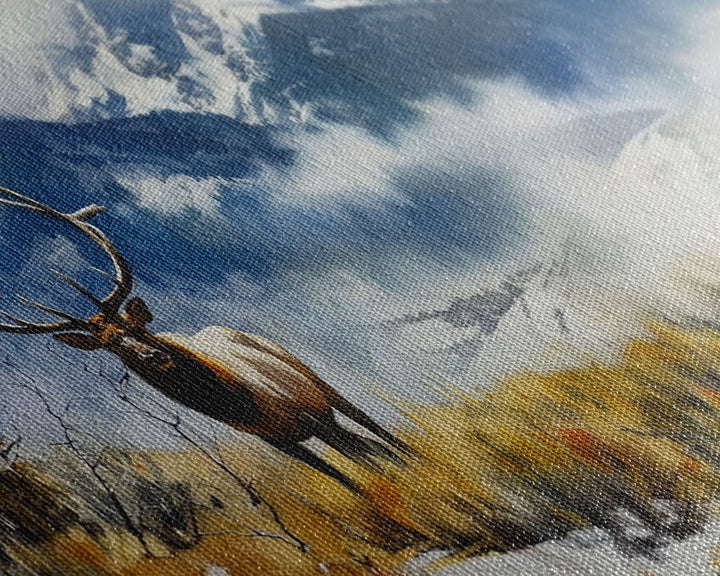 Majestic Elk in Mountain Landscape with Fall Foliage, Stunning Framed Canvas Print, Living Room Art, Rustic Bedroom Decor, Wall Art