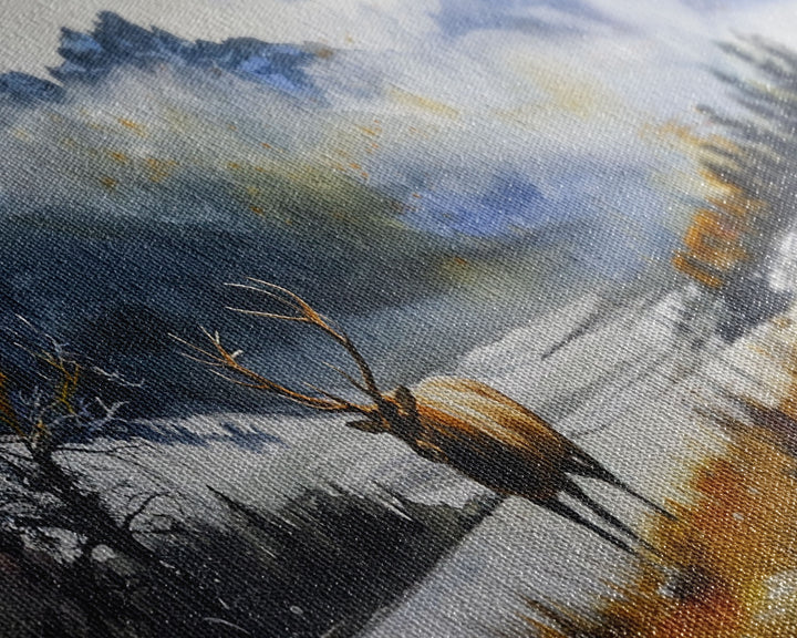 Majestic Elk in Snowy Mountain Scene, Beautiful Framed Canvas Print,for Living Room Art Rustic Bedroom Decor Nature Wall Art, Wildlife Scene