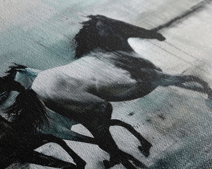 Colorful Abstract Horses Running, Black and White Wall Art, Framed Canvas Print for Living Room or Bedroom Decor, Equestrian Art