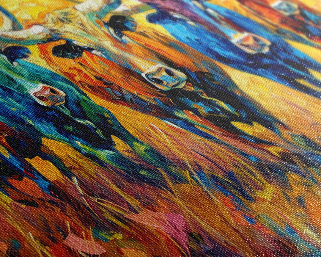 Colorful Herd of Cattle, Ideal for Living Room Art, Framed Canvas Print, Bedroom Decor, Home Decoration, Rustic Farmhouse Art