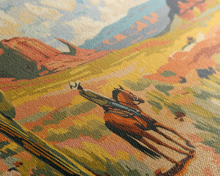 Cowboy in Desert Valley, Framed Canvas Print for Rustic Living Room Decor, Western Art for Home and Bedroom Decoration