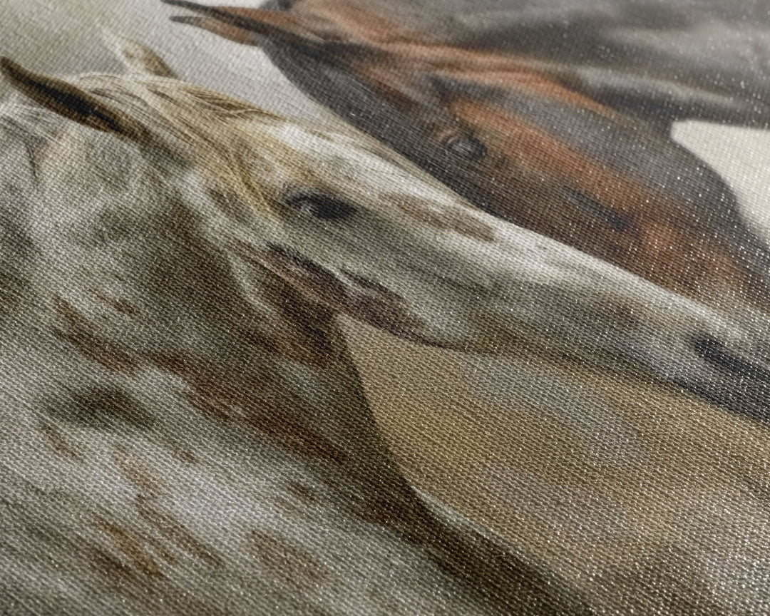 Horse Pair in Artistic Setting, Framed Canvas Print for Elegant Living Room Decor, Equine Art for Home and Bedroom Decoration