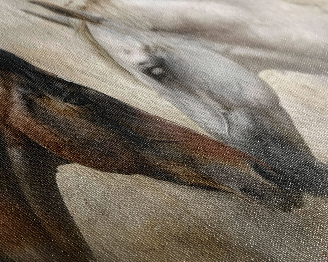 Spotted and Dark Horses, Framed Canvas Print for Rustic Living Room Decor, Equine Art for Home and Bedroom Decoration