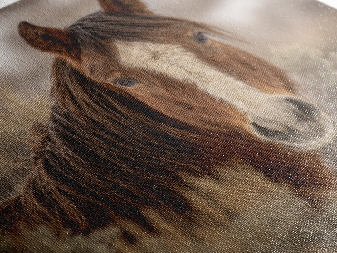 Wild Horse Portrait Framed Canvas Print, Wall Art, Boho Decor, Living Room Decor, Fine Art, Painting, Art Print, WAL-1x1-37