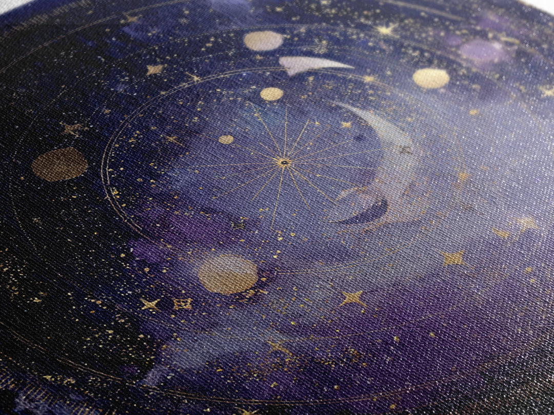 Celestial Moon and Stars Artwork Framed Canvas Print, Wall Art, Gallery Decor, Living Room Decor, Fine Art, Home Decor, WAL-1x1-38