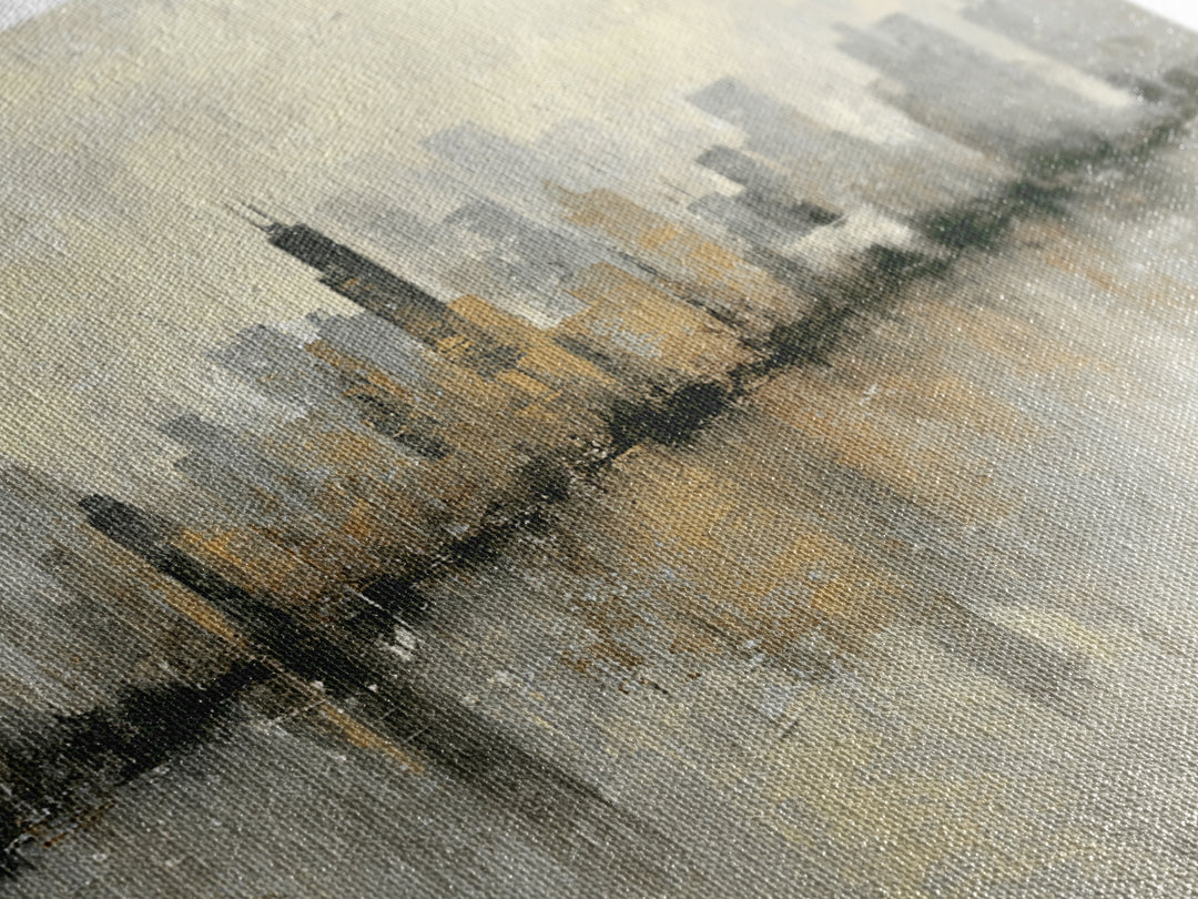 Urban Skyline in Muted Evening Color Framed Canvas Print, Wall Art, Wood Wall Art, Living Room Decor, Fine Art, WAL-1x1-66