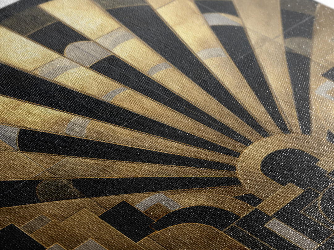 Art Deco Gold Fan Pattern Framed Canvas Print, Wall Art, Canvas Wall Art, Living Room Decor, Fine Art, Statement Artwork, WAL-1x1-68